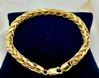 18K Real Gold Franco/Foxtail Chain Bracelet for Men, Yellow 18K Pure  Gold, Heavy Gold Bracelet,8.75" length, Elegant Look!, Birthday Gift .