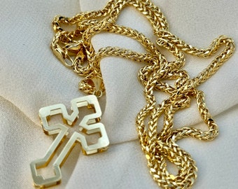 18k Gold Cross Necklace ,21.5" ,Cross Necklace with 2mm Franco Chain ,Gold Cross pendant ,For Him, For Her ,Anniversary Gift ,Birthday Gift.