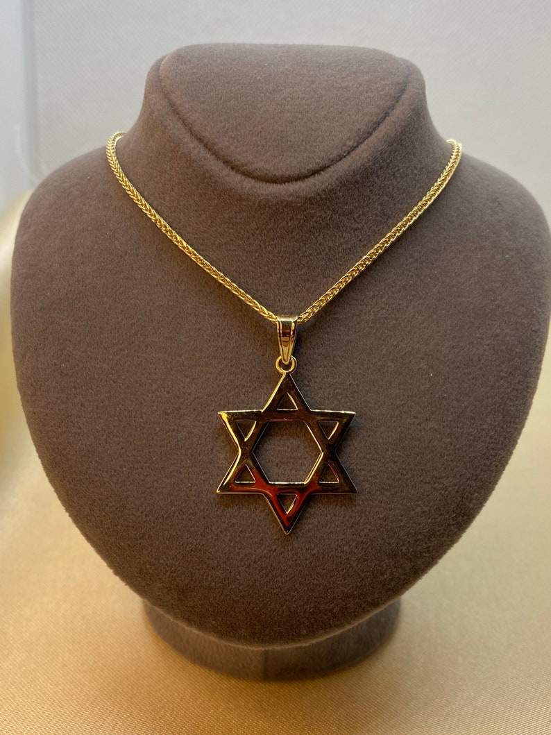 14k solid Gold Magen David with foxtail chain 1.5mm , 23.5 , jewish jewelry , Hanukkah Gift image 5