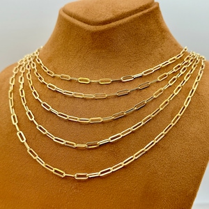 18k Gold  paperclip necklace, 18k paper clip, 18k Real Gold paperclip chain necklace, paperclip chain, chain necklace, oval link chain.