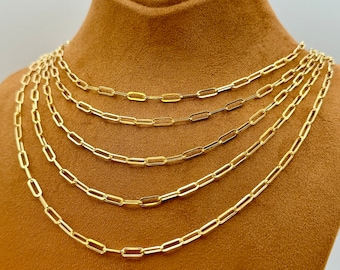 18k Gold  paperclip necklace,18k paper clip chain, 18k Real Gold paperclip chain necklace,paperclip chain,chain necklace,oval link chain