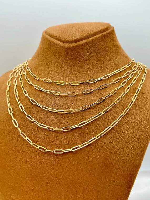 18k Gold Paperclip Chain Necklace: Real Gold Oval Link - Etsy