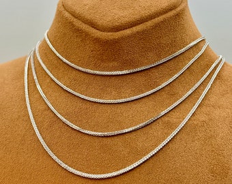 18k white Gold Foxtail Necklace, white Gold Chain, Real Gold necklace, 18k wheat white Gold, 18k Franco White Gold, Gifts, Birthday gift.