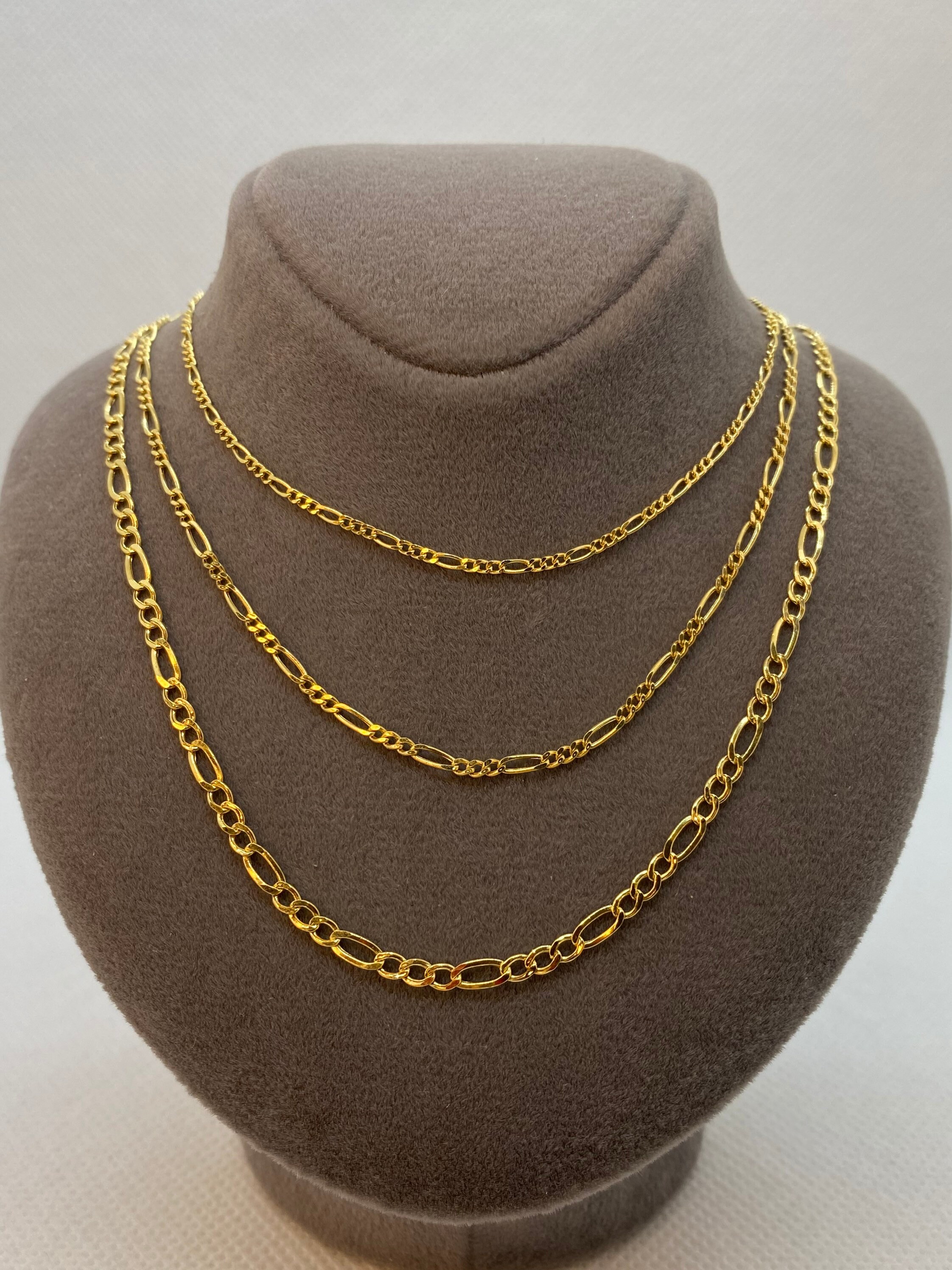 18k solid Gold Figaro Necklace Etsy