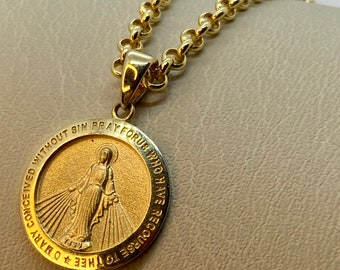 14k Real Gold Virgin Mary Necklace, Miraculous Necklace ,Virgin Mary, Christian Gift ,Catholic Religious Jewelry, gift for her, Gift For Him