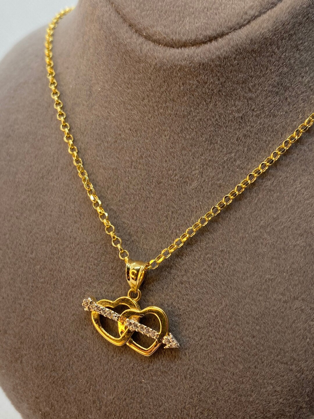 18k Solid Gold Heart Necklace With Arrow 20 Inches 1.5mm - Etsy