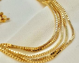 18K Real Gold Box Chain Necklace - 19.5"