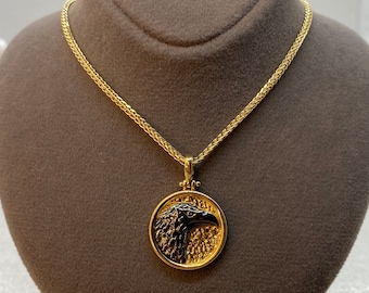 14k Real Gold Eagle Necklace , 23.5 inches, 1.5mm ,Franco chain , American Eagle necklace , Eagle pendant, , for Her !for Him