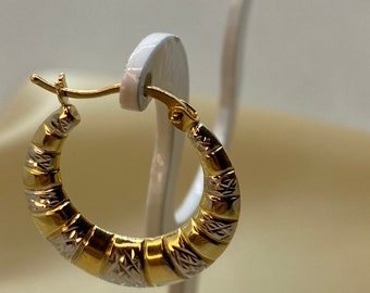 14k Gold Hoop Earring Diamond cut , Fat Hoop earring, Gold hoop Earring