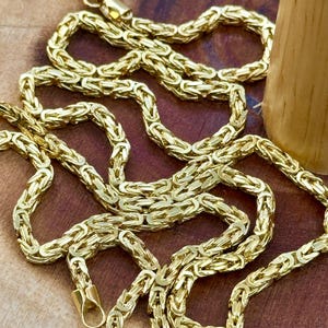 18K Solid Gold Byzantine Chain Necklace/18K Pure Gold Byzantine 3mm Thick - 23.5" Lengths/ Real Gold Chain for Men & Women, Birthday Gift