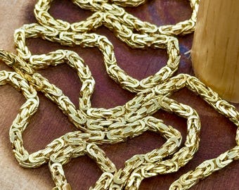 18K Solid Gold Byzantine Chain Necklace/18K Pure Gold Byzantine 3mm Thick - 23.5" Lengths/ Real Gold Chain for Men & Women, Birthday Gift