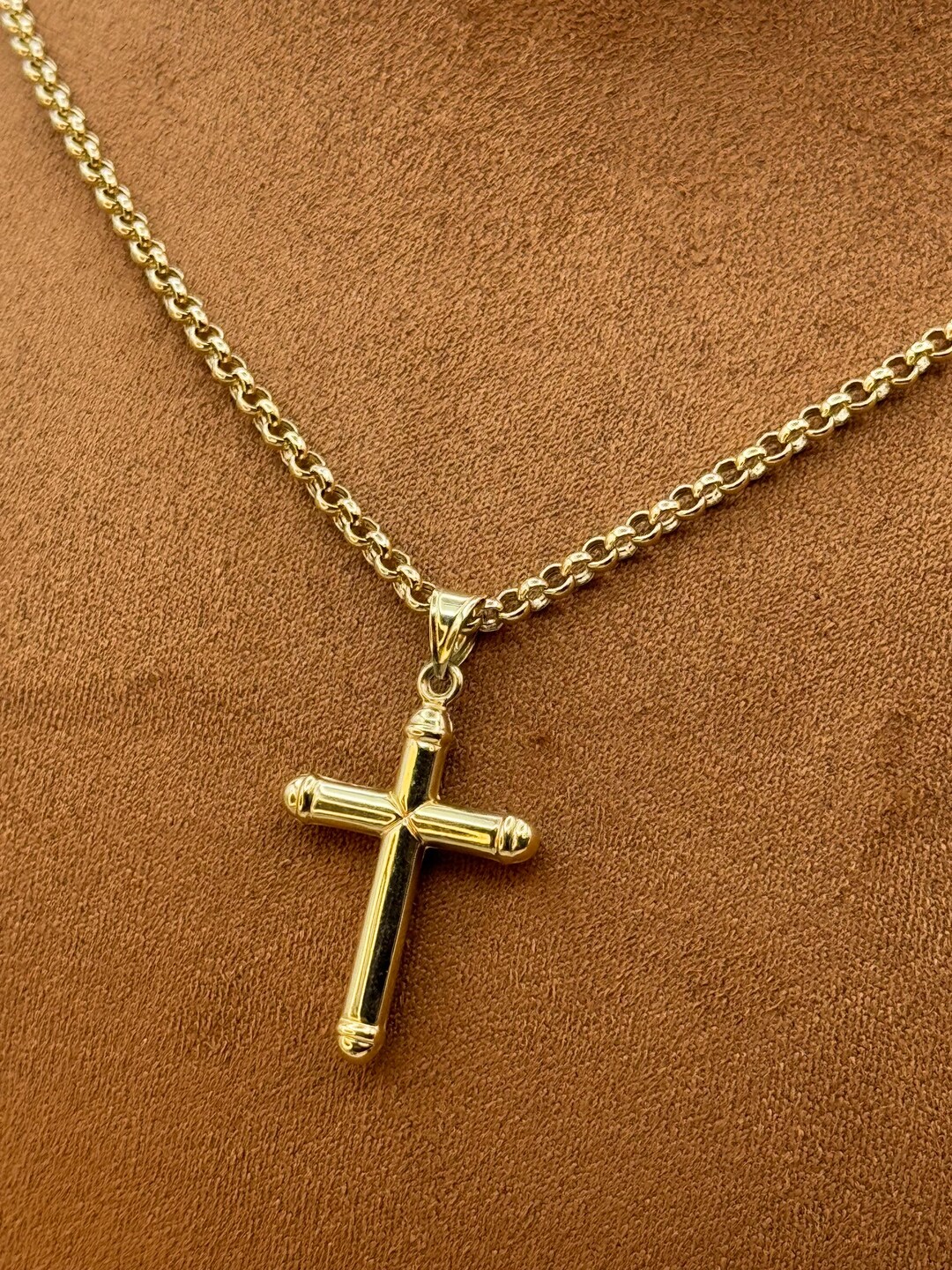 14k Gold Cross Necklace: Shiny Rolo Chain, 20 Inch - Etsy