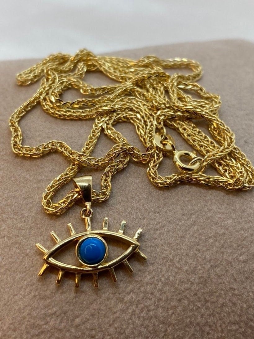 14k Gold Evil Eye Necklace 14k Evil Eye Pendant With Foxtail