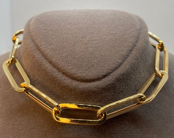 18k Gold Paper Clip Bracelet, Medium Link, pure 18k Gold , Women, Girlfriend, Mom Gift, Stacking Bracelet, oval link bracelet