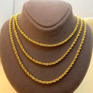 14Kソリッドゴールドロープチェーンネックレス - ダイヤモンドカット、2mm