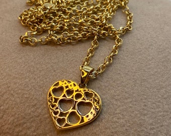 18k Gold Heart Necklace with Rolo chain, 19.5", Heart Necklace , Gift necklace , Birthday GIFT, Real 18k Gold Heart Necklace, For Her