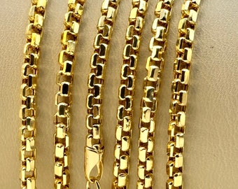 14K Real Gold Round  Box Chain Necklace, 19.8" ,23.8" inches ,(3.5mm Thickness ),Real Gold Box Chain, Box Chain Gold, For Her, For Him.