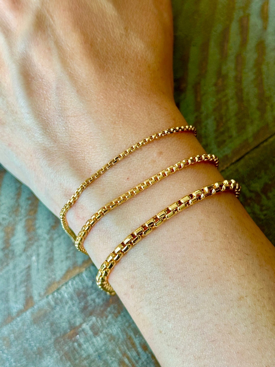 【2plan】23SS★ [MADE] Bold Jar Chain Bracelet 18K Real Gold Box Chain Bracelet 2mm, 2.5mm, 3.5mm, 5mm