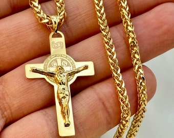18k Gold Cross Necklace ,Cross Necklace with 3mm Franco Chain ,Gold Cross Necklace , For Him, For Her ,Anniversary Gift ,Birthday Gift.