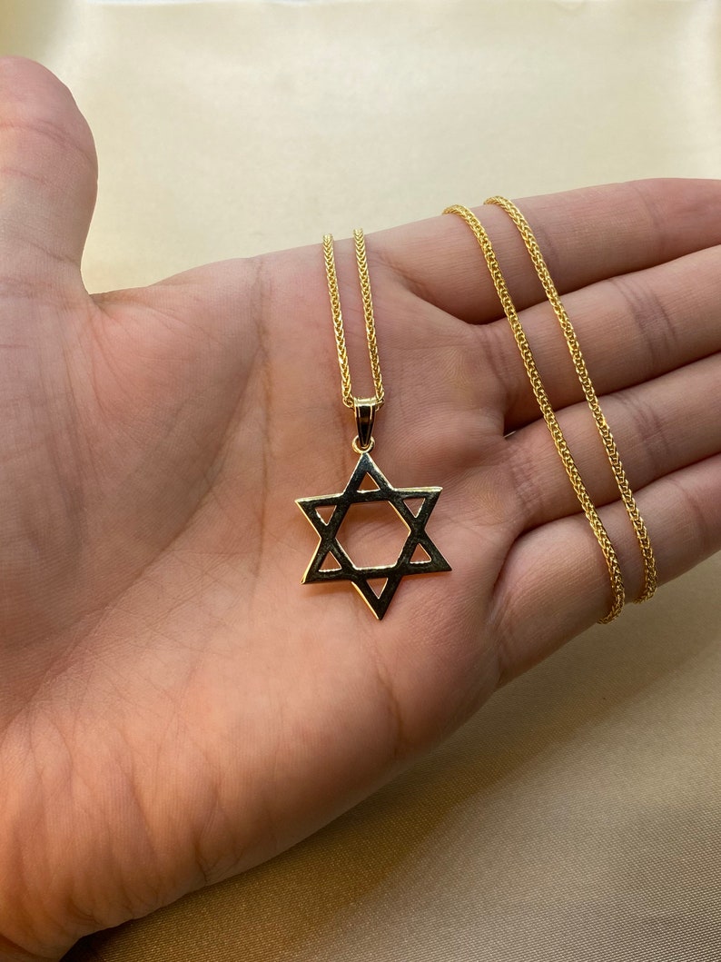 14k solid Gold Magen David with foxtail chain 1.5mm , 23.5 , jewish jewelry , Hanukkah Gift image 4