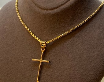 18k Solid Gold Cross Necklace 20",22",24",2mm , box chain ,different length available, For Him, For Her ,Anniversary Gift ,Birthday Gift. ,