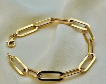 18k Gold Paper Clip Bracelet: Chunky Link Chain, 7.5"