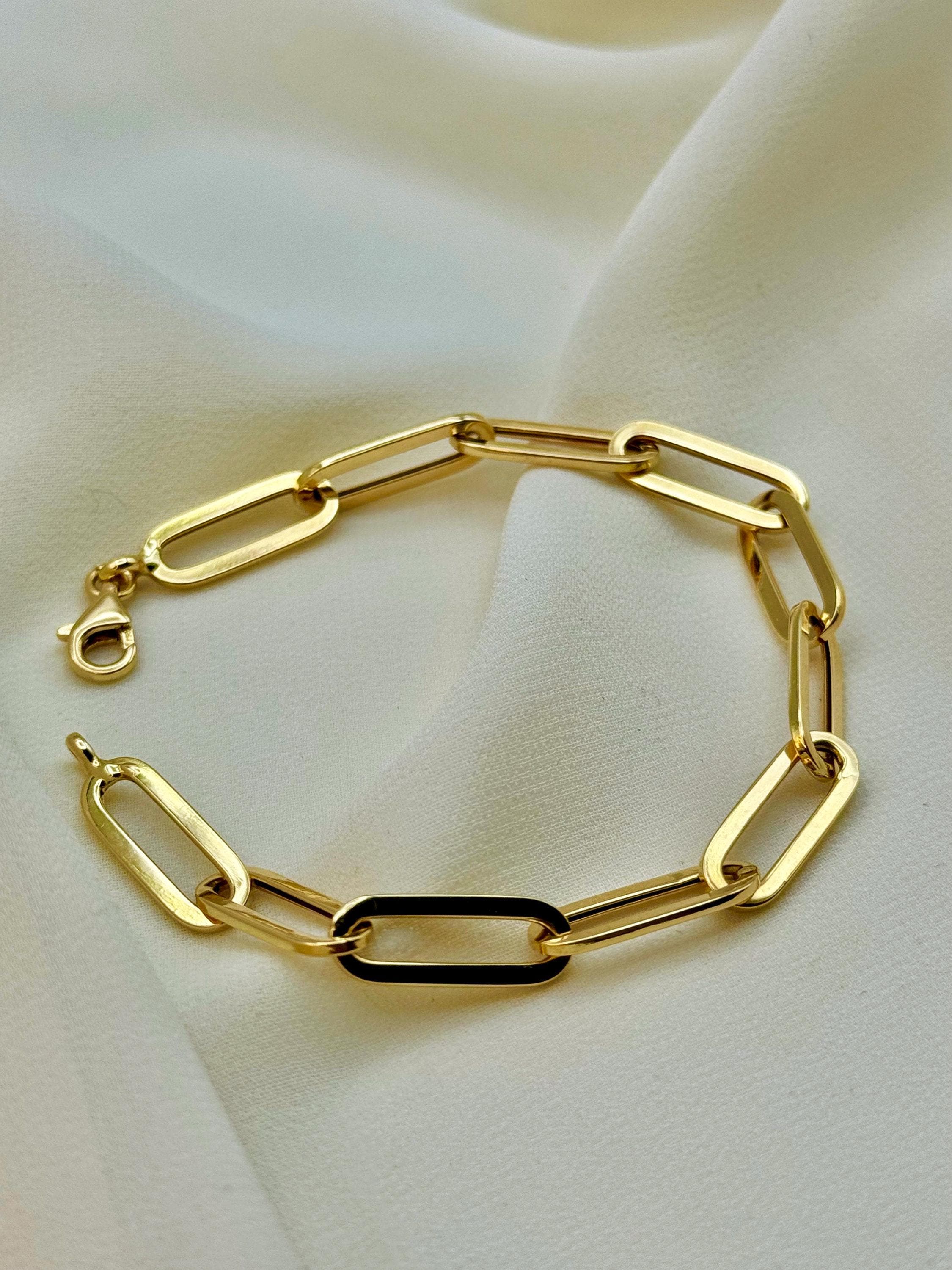 18k Gold Paperclip Bracelet: Chunky Link Chain, 7.5