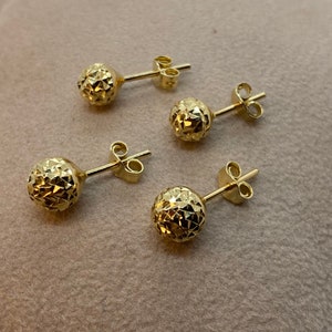 14k Gold Stud Ball Earring Diamond Cut , 14k Real Gold Earring , For her ,Birthday Gift , For Mom , Real Gold Stud earring ,Everyday Earring
