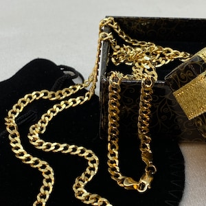 18k Real GOLD Curb Link Chain Necklace, Diamond Cut , 25.5&quot;,4.38MM, Gold Curb Chain, unisex Gold Chain, 18k Gold Chain, Birthday Gift.