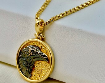 14K Solid Gold Eagle Pendant with 14K Diamond-cut Box Chain 22",24", 2mm/ 14K Yellow Gold Eagle Pendant/ Eagle Necklace for Gift, For Him.