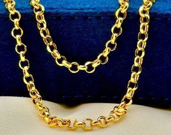 18k solid Gold Rolo chain, 4 mm, 18k Gold ROLO necklace, For Her ,For Him, Birthday Gift, Anniversary gift, Everyday chain, Gold Rolo chain.