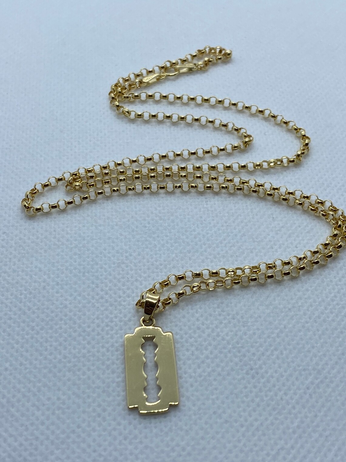 14k solid Gold Razor Blade Necklace with Rolo chain 24 inches Etsy