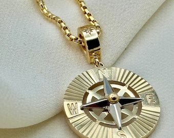 Handcrafted 14K Solid Gold Compass Necklace - Custom Pendant, Unique Traveler Gift, Unique Compass Necklace ,For Mum , For Him ,For her .