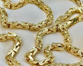 14K Solid Gold Byzantine Chain Necklace - 3.5mm Thickness, Available in 22", 24"| Genuine 14k Gold King Chain for Men | Perfect gift.