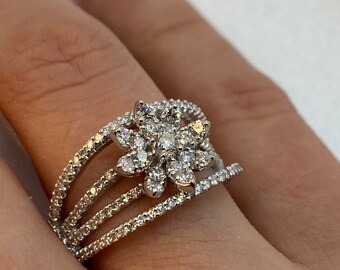 14k Solid Gold Flower Diamond  Ring , 14k white Gold Diamond  ring , For Her ,Birthday Gift, anniversary Gift , wedding Ring ,Flower Ring .