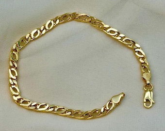14k Gold Curb  bracelet, 7.5" inches, 4mm, Gold Double Curb Bracelet for Men, for women, Gift, Anniversary Gift, Birthday Gift.