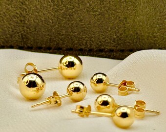 18k Gold Stud Ball Earring, 18k Real Gold stud Earring, For her, Birthday Gift, For Mom, 18k Real Gold Stud earring, Everyday Earring.