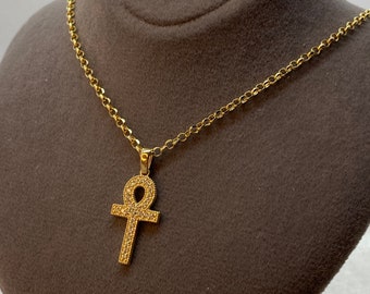 14K Gold Ankh Cross ,Gold Ankh Cross ,Gold Ankh Cross Pendant, Ankh Pendant, Ankh Cross, Gold Ankh Charm, Cubic Zirconia  Ankh Cross Pendant