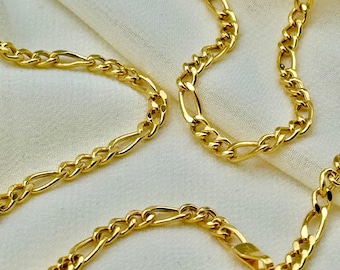 18k Solid Gold Figaro Chain Necklace 4 MM , Figaro Gold chain, 18k Real gold Figaro chain, gold chain ,For Her ,For Him , Birthday Gift.