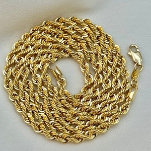 18K Real Gold Rope Chain Diamond cut Necklace, 20&quot;, 22&quot;, 24&quot;, 3.8mm, Thick Gold Chain, Real Gold Chain, Gold Rope Necklace, rope chain.
