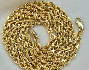 18K Real Gold Rope Chain Diamond cut Necklace, 20", 22" , 24", 3.8mm, Thick Gold Chain, Real Gold Chain, Gold Rope Necklace, rope chain.