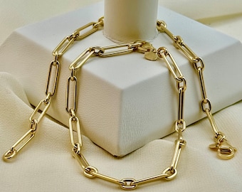 14k Gold Paper Clip Bracelet, 14k Gold paperclip Link, pure 14k Gold , For Women, For Girlfriend, For Mom, Birthday Gift, Anniversary Gift.