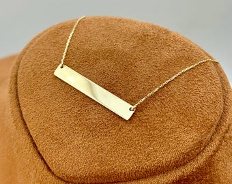 14K Solid Gold Bar Necklace, Personalized Gift