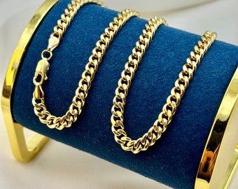 14K Solid Gold Curb Bracelet ,5MM ,Cuban Chain Bracelet-14K Link Bracelet for Men & Women- Pure Solid Gold- 7.5”, 8” Length - Birthday Gift!