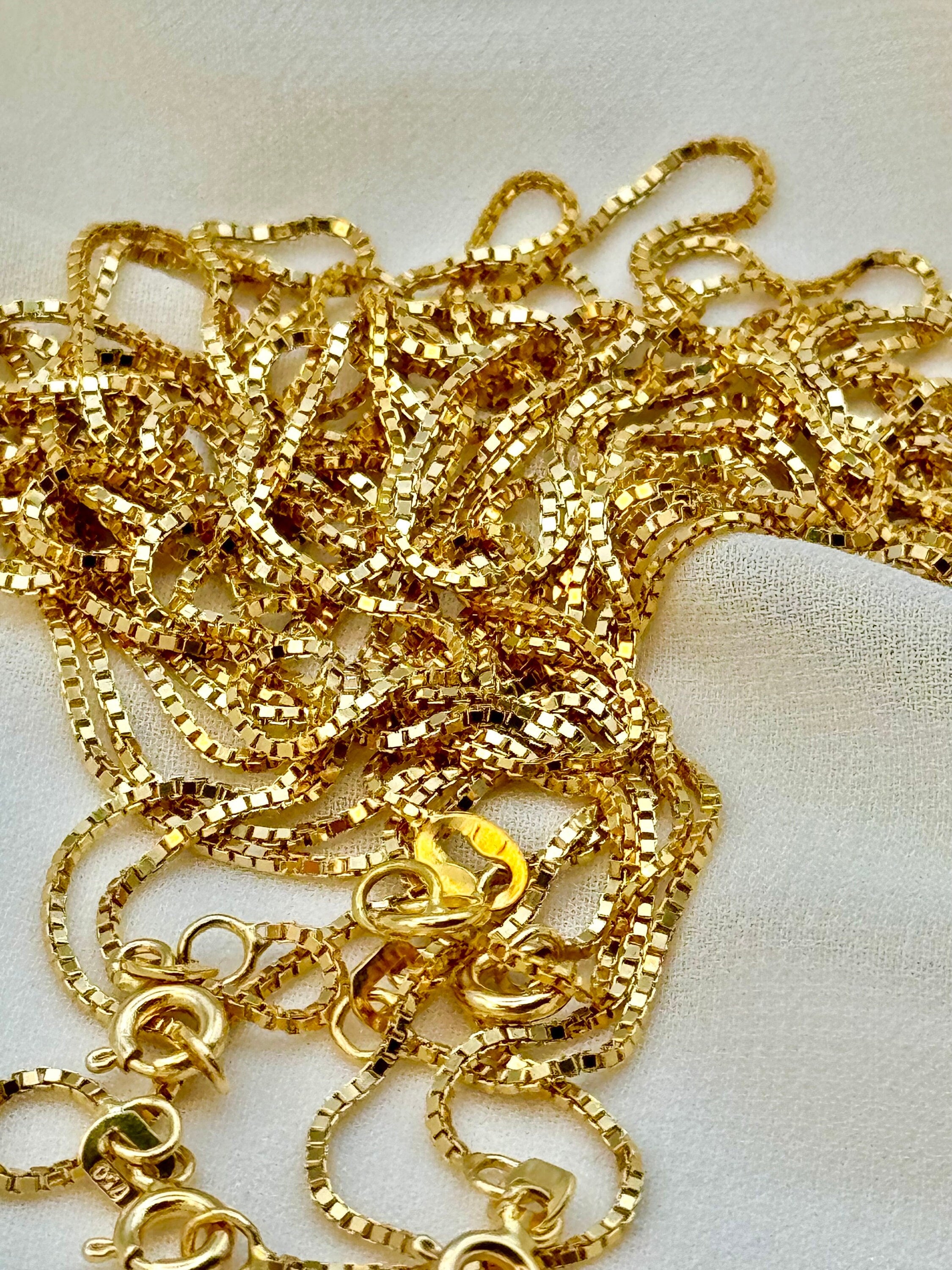 18K Gold Box Chain Necklace: 19.5 Inch Fine Jewelry - Etsy
