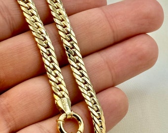 18k GOLD Curb Chain , Cuban Choker Chain Necklace, 18",5.5 MM, Real Gold Chain, 18k Gold Chain, Gift ,anniversary Gift, birthday Gift .
