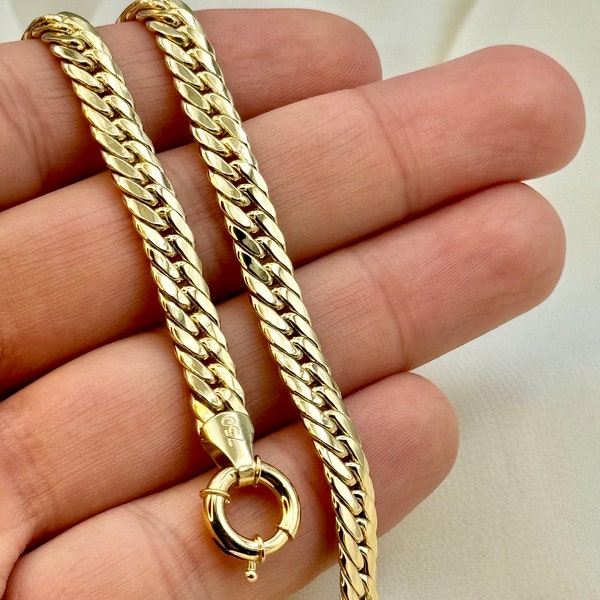 Cadena de acera de ORO de 18k, collar de cadena de gargantilla cubana de 18",5,5 MM, pedido personalizado, cadena de oro real, cadena de oro de 18k, regalo, regalo de aniversario.