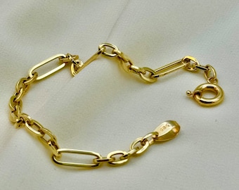14k Gold Paperclip bracelet, 14k Gold Oval bracelet, Real 14k Gold paper clip and Cable  link , paperclip link bracelet, oval link bracelet.