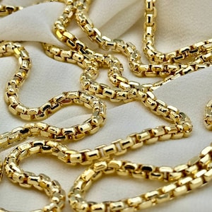 14K Solid Gold Box Chain Necklace, 20&quot;,22&quot; ,24&quot;,27&quot; Inches ,(3.5 mm,2.5 mm Thickness ),Real Gold Box Chain, For Her, For Him, Birthday Gift.