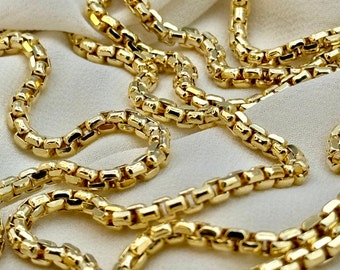 14K Solid Gold Box Chain Necklace, 20",22" ,24",27" Inches ,(3.5 mm,2.5 mm Thickness ),Real Gold Box Chain, For Her, For Him, Birthday Gift.
